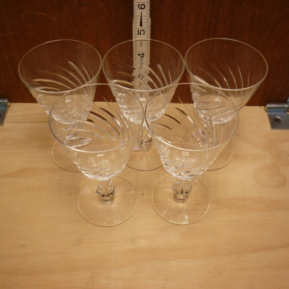 Used 5pc Set Fostoria Swirl Wine Glasses Stem #6065, Cut #848